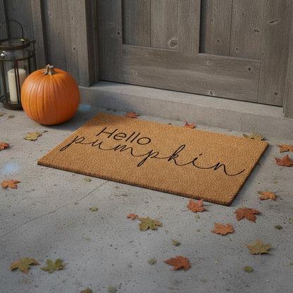 17" X 29" Brown And Natural Fall Hello Pumpkin Outdoor Coir Door Mat HomeRoots