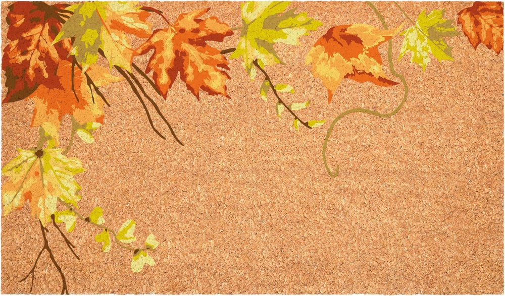 24" X 36" Brown And Natural Fall Leaves Outdoor Coir Door Mat — view 1