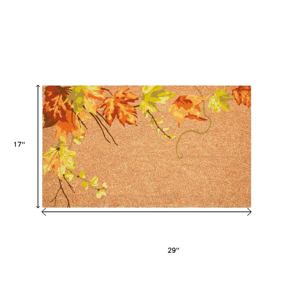 24" X 36" Brown And Natural Fall Leaves Outdoor Coir Door Mat HomeRoots