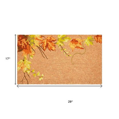 24" X 36" Brown And Natural Fall Leaves Outdoor Coir Door Mat HomeRoots