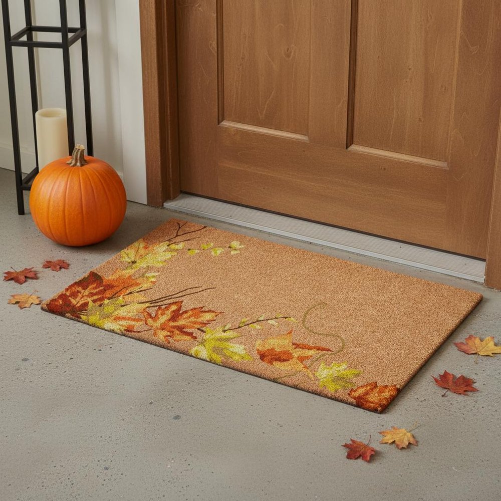 24" X 36" Brown And Natural Fall Leaves Outdoor Coir Door Mat — view 5