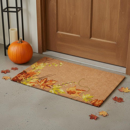 24" X 36" Brown And Natural Fall Leaves Outdoor Coir Door Mat HomeRoots