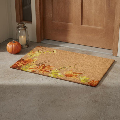 24" X 36" Brown And Natural Fall Leaves Outdoor Coir Door Mat HomeRoots