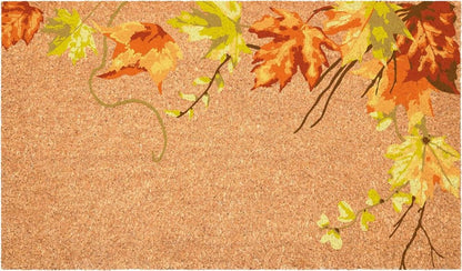 24" X 36" Brown And Natural Fall Leaves Outdoor Coir Door Mat HomeRoots