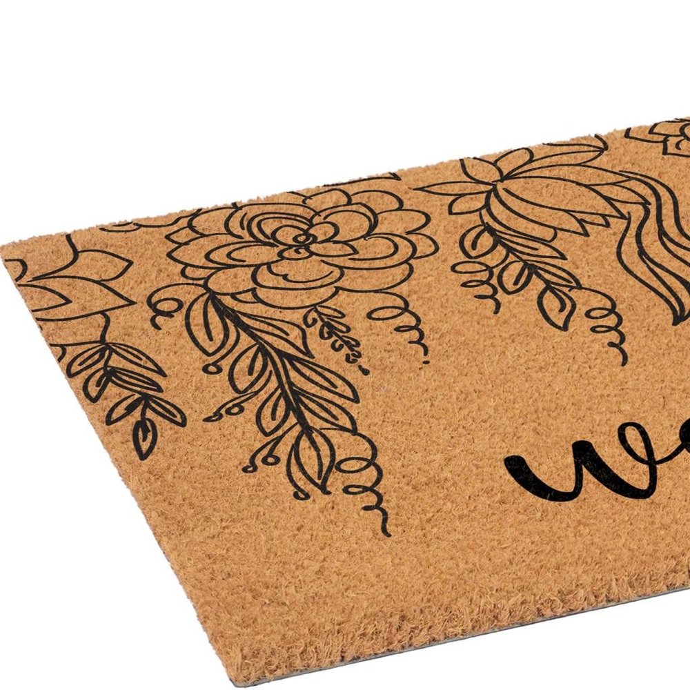 17" X 29" Brown And Natural Floral Welcome Outdoor Coir Door Mat — view 4