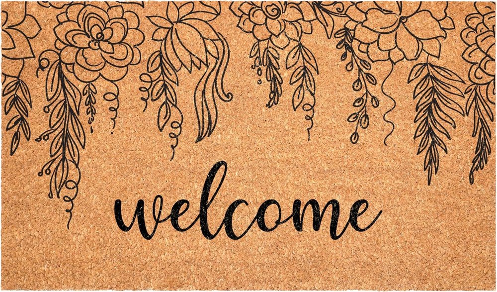 17" X 29" Brown And Natural Floral Welcome Outdoor Coir Door Mat — view 8