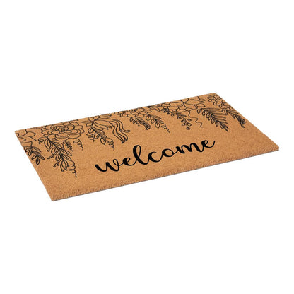 17" X 29" Brown And Natural Floral Welcome Outdoor Coir Door Mat HomeRoots