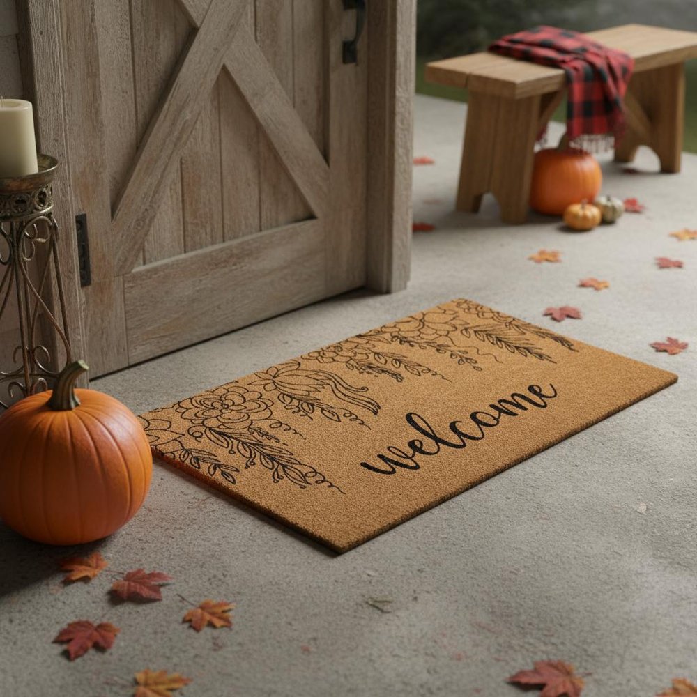 17" X 29" Brown And Natural Floral Welcome Outdoor Coir Door Mat HomeRoots