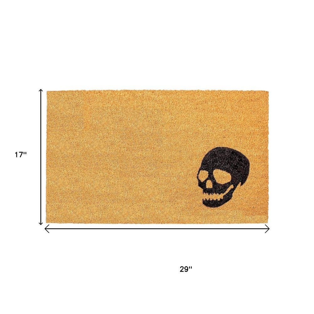 17" X 29" Brown And Natural Halloween Skull Outdoor Coir Door Mat HomeRoots