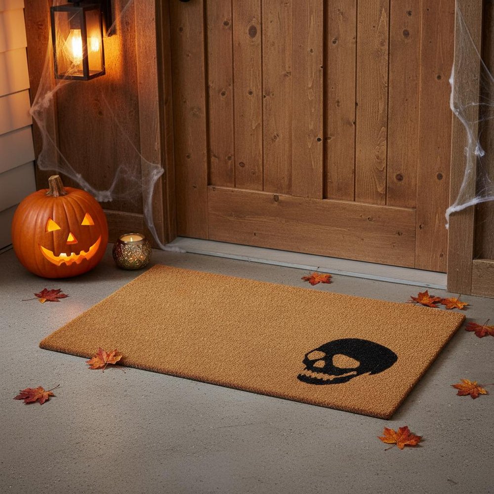17" X 29" Brown And Natural Halloween Skull Outdoor Coir Door Mat — view 4