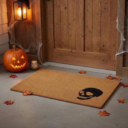 17" X 29" Brown And Natural Halloween Skull Outdoor Coir Door Mat HomeRoots