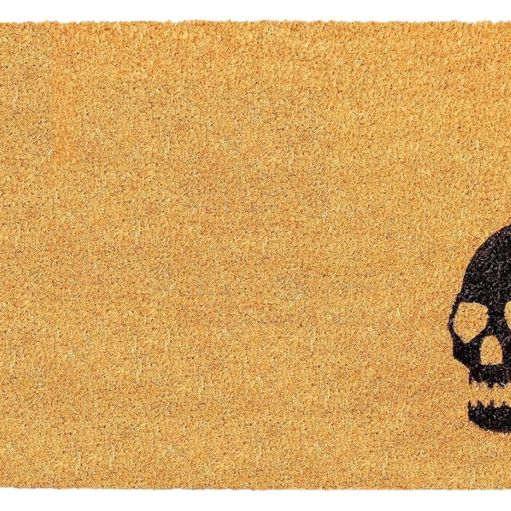 17" X 29" Brown And Natural Halloween Skull Outdoor Coir Door Mat HomeRoots