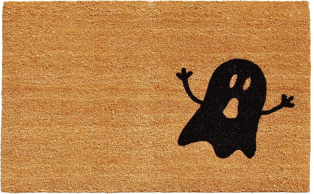 17" X 29" Natural And Black Halloween Ghost Outdoor Coir Door Mat HomeRoots
