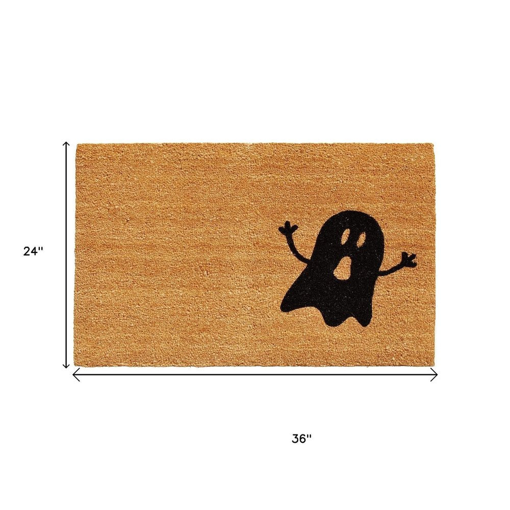 17" X 29" Natural And Black Halloween Ghost Outdoor Coir Door Mat HomeRoots