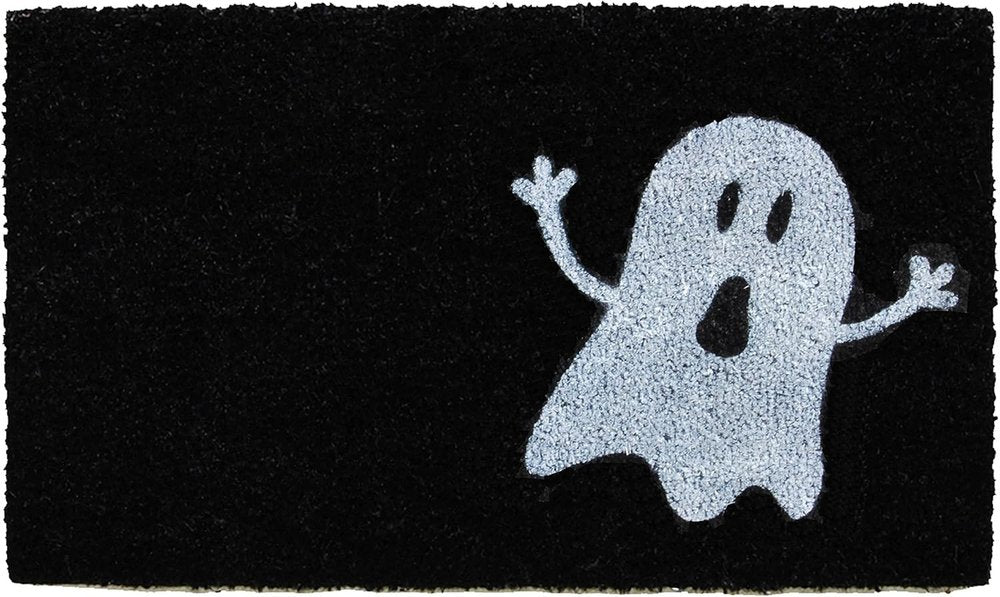 24" X 36" Black And White Halloween Ghost Outdoor Coir Door Mat HomeRoots