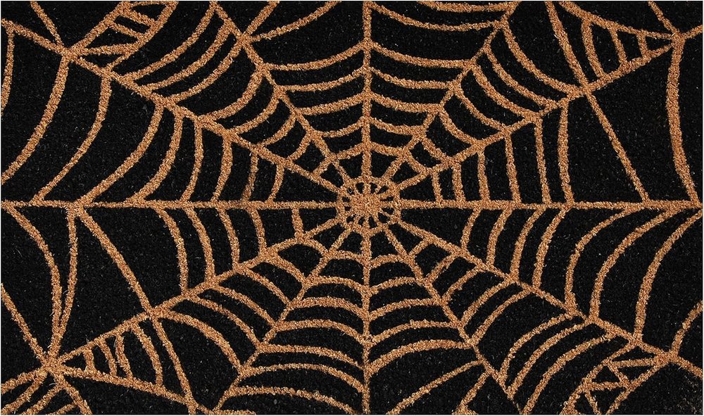 17" X 29" Black And Natural Halloween Spider Web Outdoor Coir Door Mat