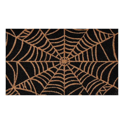17" X 29" Black And Natural Halloween Spider Web Outdoor Coir Door Mat