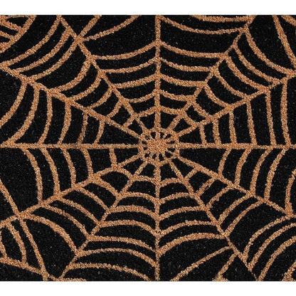 17" X 29" Black And Natural Halloween Spider Web Outdoor Coir Door Mat