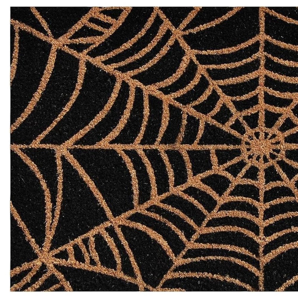 17" X 29" Black And Natural Halloween Spider Web Outdoor Coir Door Mat — view 3