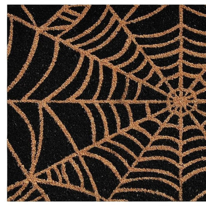 17" X 29" Black And Natural Halloween Spider Web Outdoor Coir Door Mat