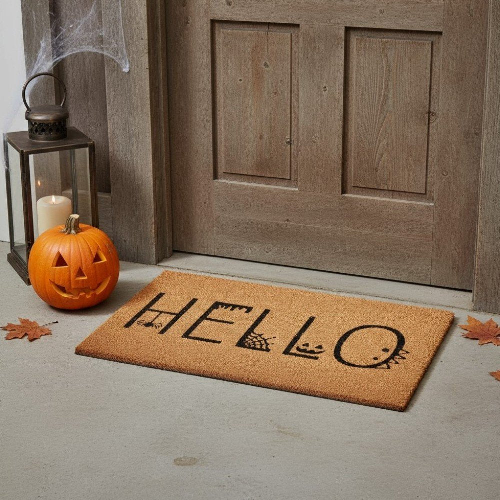 24" X 36" Black And Natural Halloween Outdoor Coir Door Mat HomeRoots