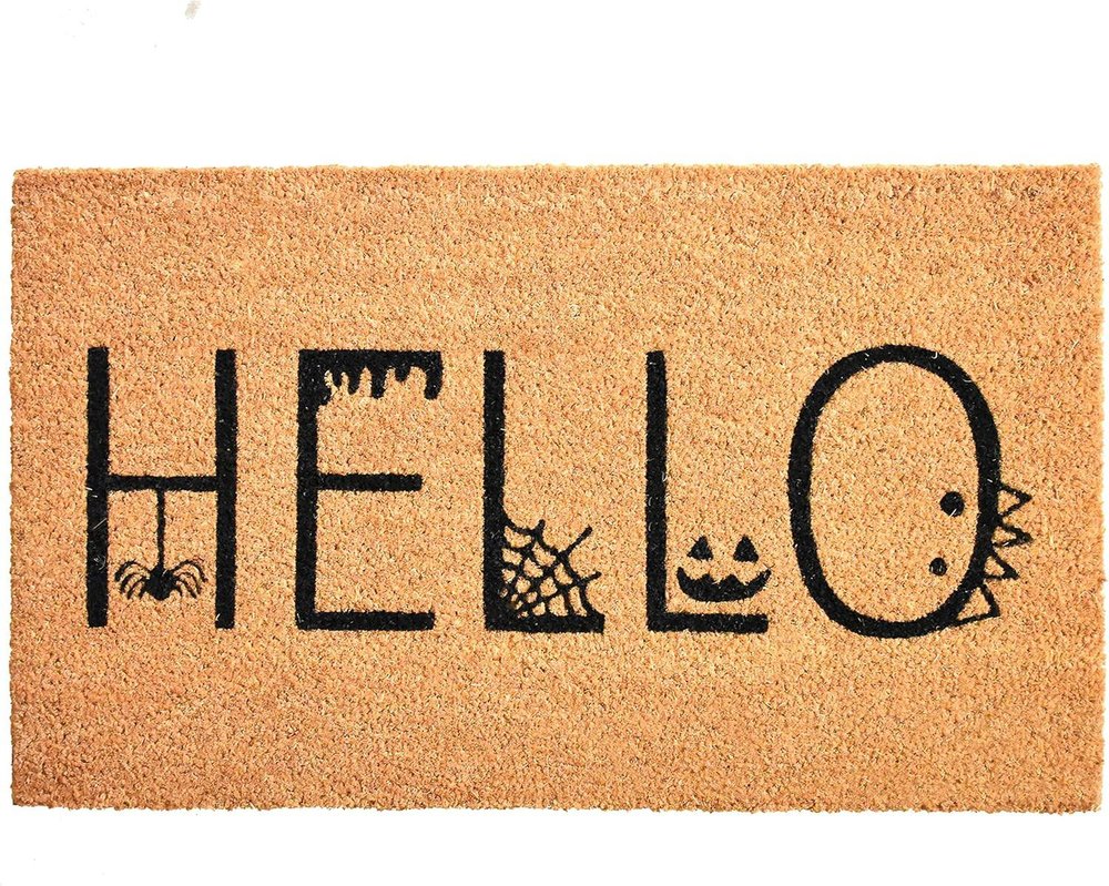 24" X 36" Black And Natural Halloween Outdoor Coir Door Mat HomeRoots
