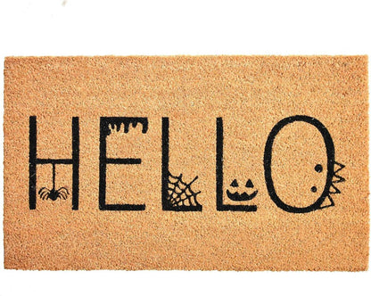 24" X 36" Black And Natural Halloween Outdoor Coir Door Mat HomeRoots