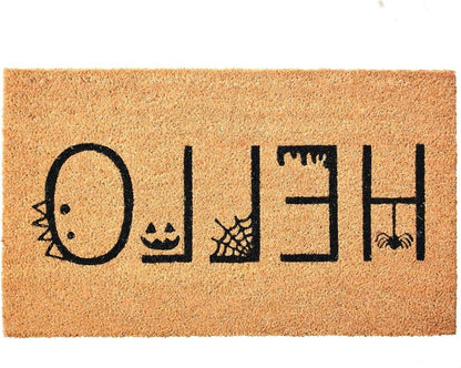 24" X 36" Black And Natural Halloween Outdoor Coir Door Mat HomeRoots