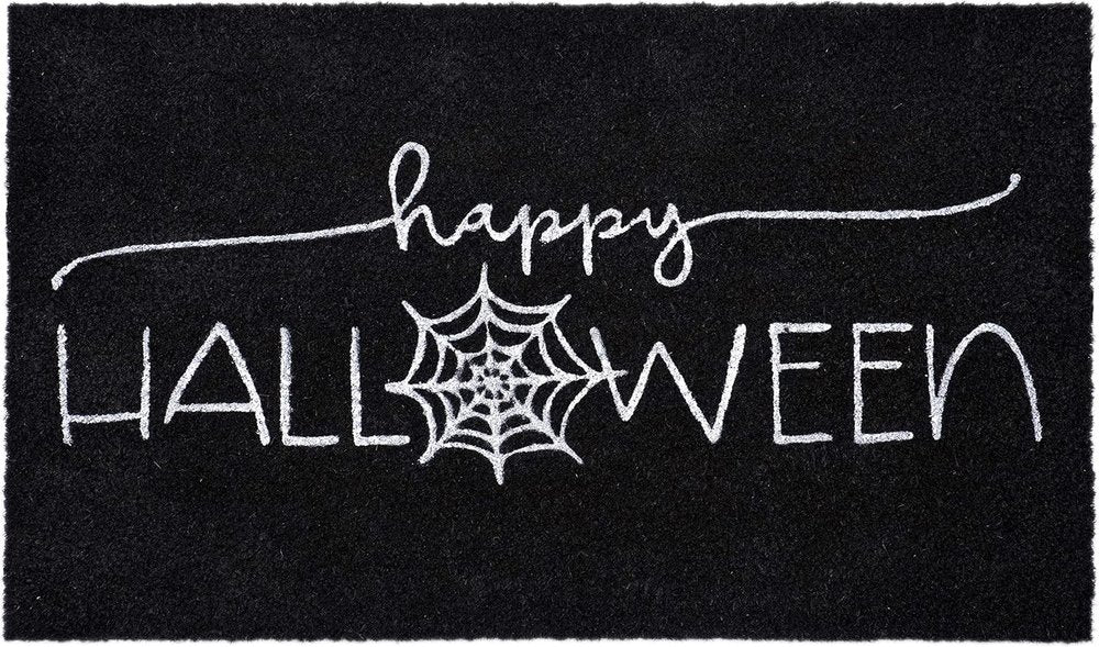 17" X 29" Black And White Happy Halloween Outdoor Coir Door Mat