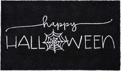 17" X 29" Black And White Happy Halloween Outdoor Coir Door Mat