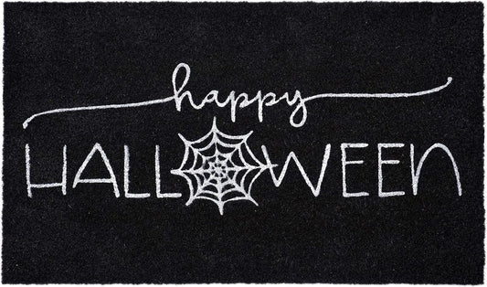 17" X 29" Black And White Happy Halloween Outdoor Coir Door Mat