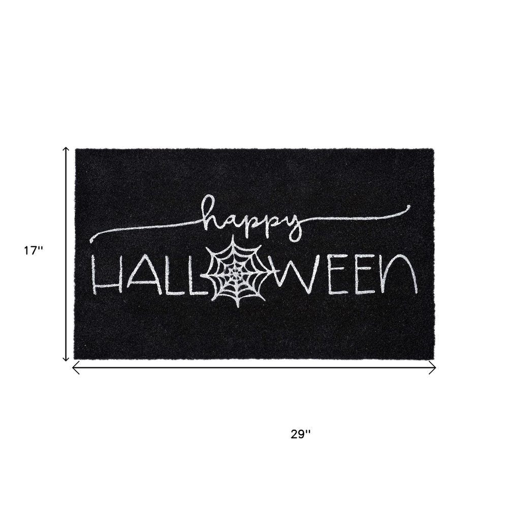 17" X 29" Black And White Happy Halloween Outdoor Coir Door Mat — view 3