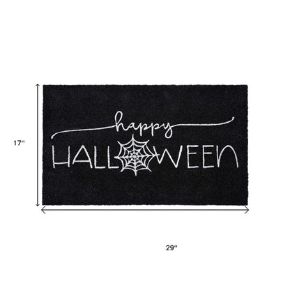 17" X 29" Black And White Happy Halloween Outdoor Coir Door Mat