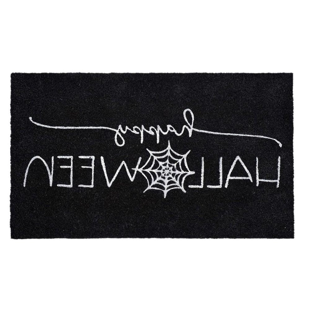 17" X 29" Black And White Happy Halloween Outdoor Coir Door Mat