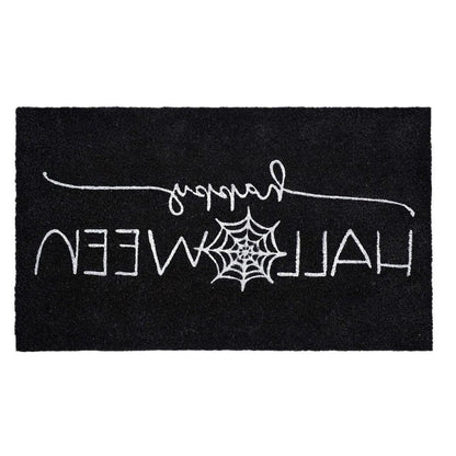 17" X 29" Black And White Happy Halloween Outdoor Coir Door Mat