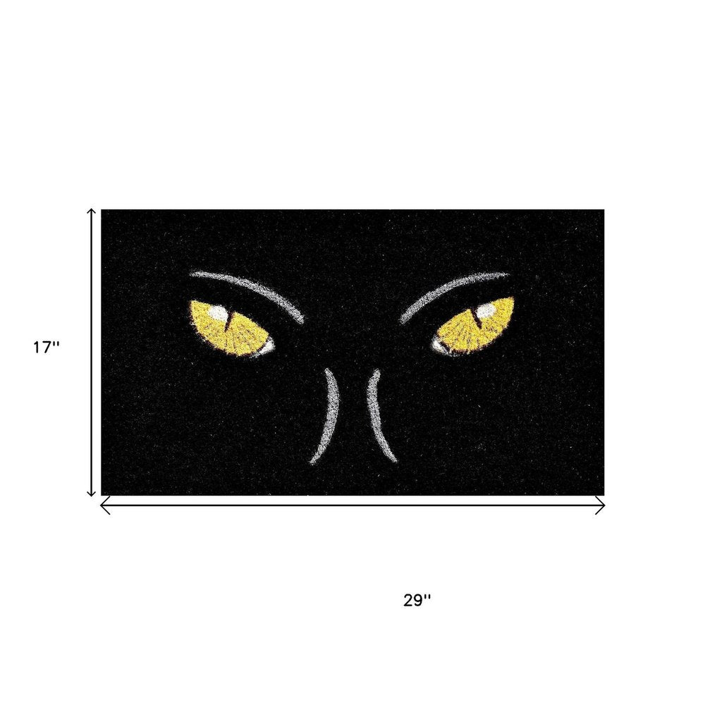 17" X 29" Black And White Halloween Black Cat Outdoor Coir Door Mat