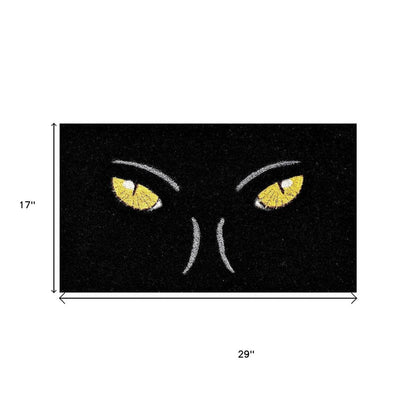 17" X 29" Black And White Halloween Black Cat Outdoor Coir Door Mat