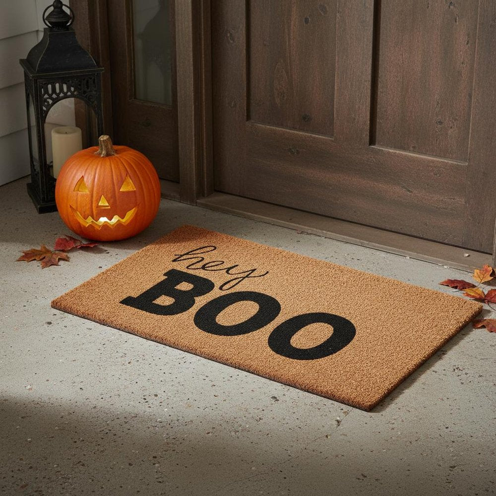 17" X 29" Black And Natural Halloween Hey There Outdoor Coir Door Mat