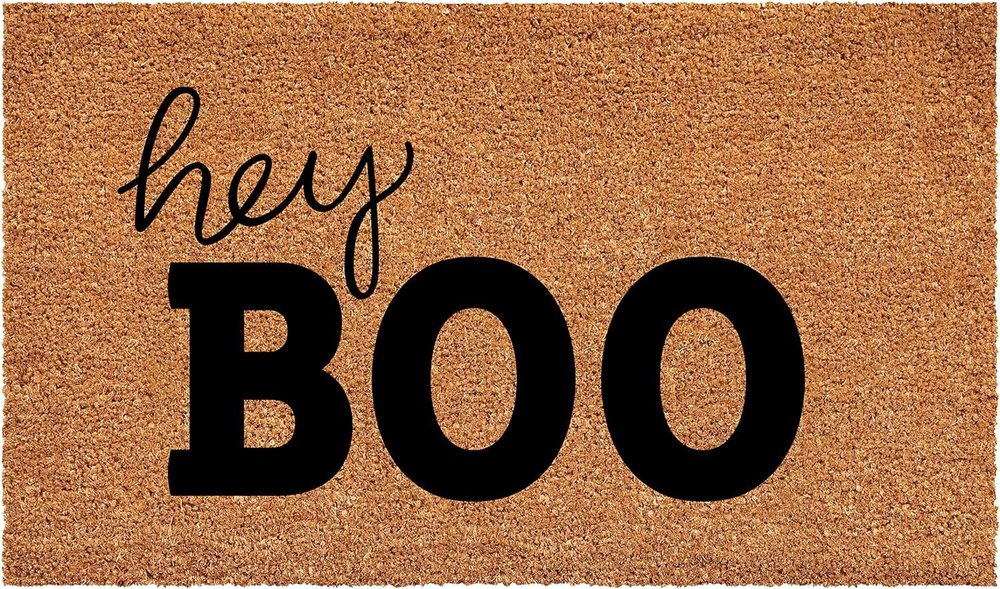 17" X 29" Black And Natural Halloween Hey There Outdoor Coir Door Mat