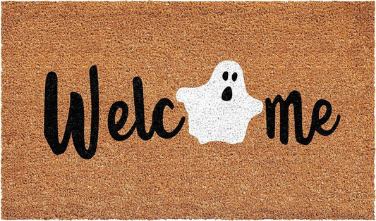 24" X 36" Black Natural And White Halloween Welcome Outdoor Coir Door Mat