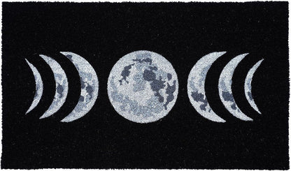 17" X 29" Black And White Phases Of The Moon Outdoor Coir Door Mat