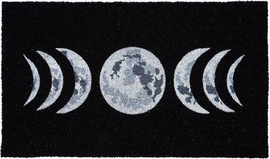 17" X 29" Black And White Phases Of The Moon Outdoor Coir Door Mat