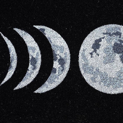 17" X 29" Black And White Phases Of The Moon Outdoor Coir Door Mat