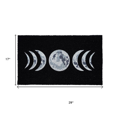 17" X 29" Black And White Phases Of The Moon Outdoor Coir Door Mat