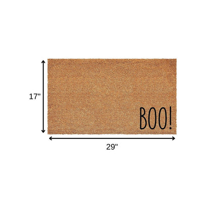 17" X 29" Brown And Natural Halloween Boo Outdoor Coir Door Mat HomeRoots