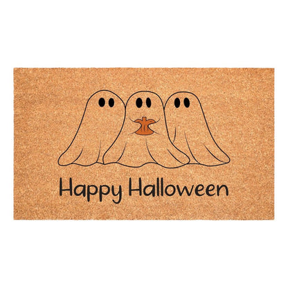 17" X 29" Black And Natural Happy Halloween Outdoor Coir Door Mat HomeRoots