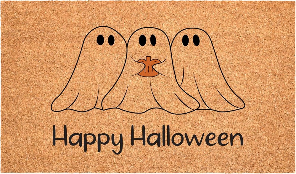 17" X 29" Black And Natural Happy Halloween Outdoor Coir Door Mat HomeRoots