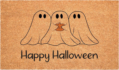17" X 29" Black And Natural Happy Halloween Outdoor Coir Door Mat HomeRoots