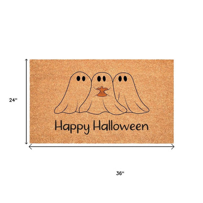 17" X 29" Black And Natural Happy Halloween Outdoor Coir Door Mat HomeRoots