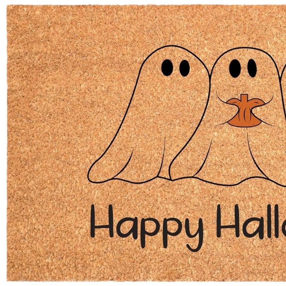 17" X 29" Black And Natural Happy Halloween Outdoor Coir Door Mat HomeRoots